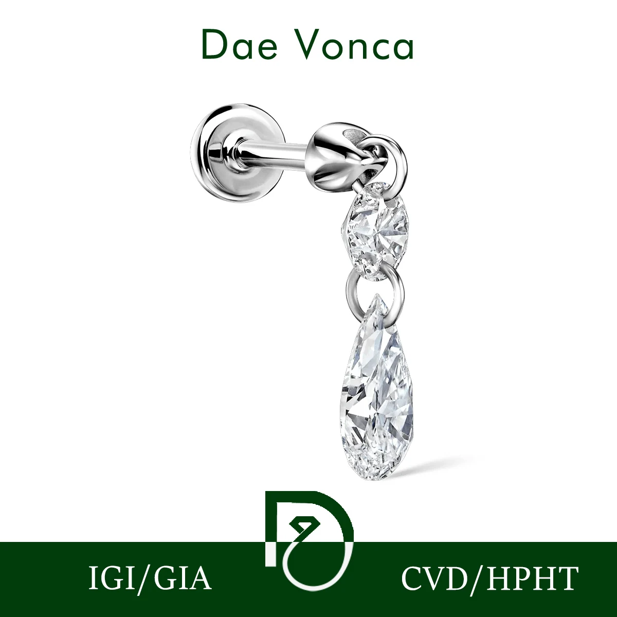 

Pear Cut Floating Lab Grown Diamond Single Earring CVD HPHT Lab Created Diamond Stud Earring 9K 14K 18K Solid Gold Earring