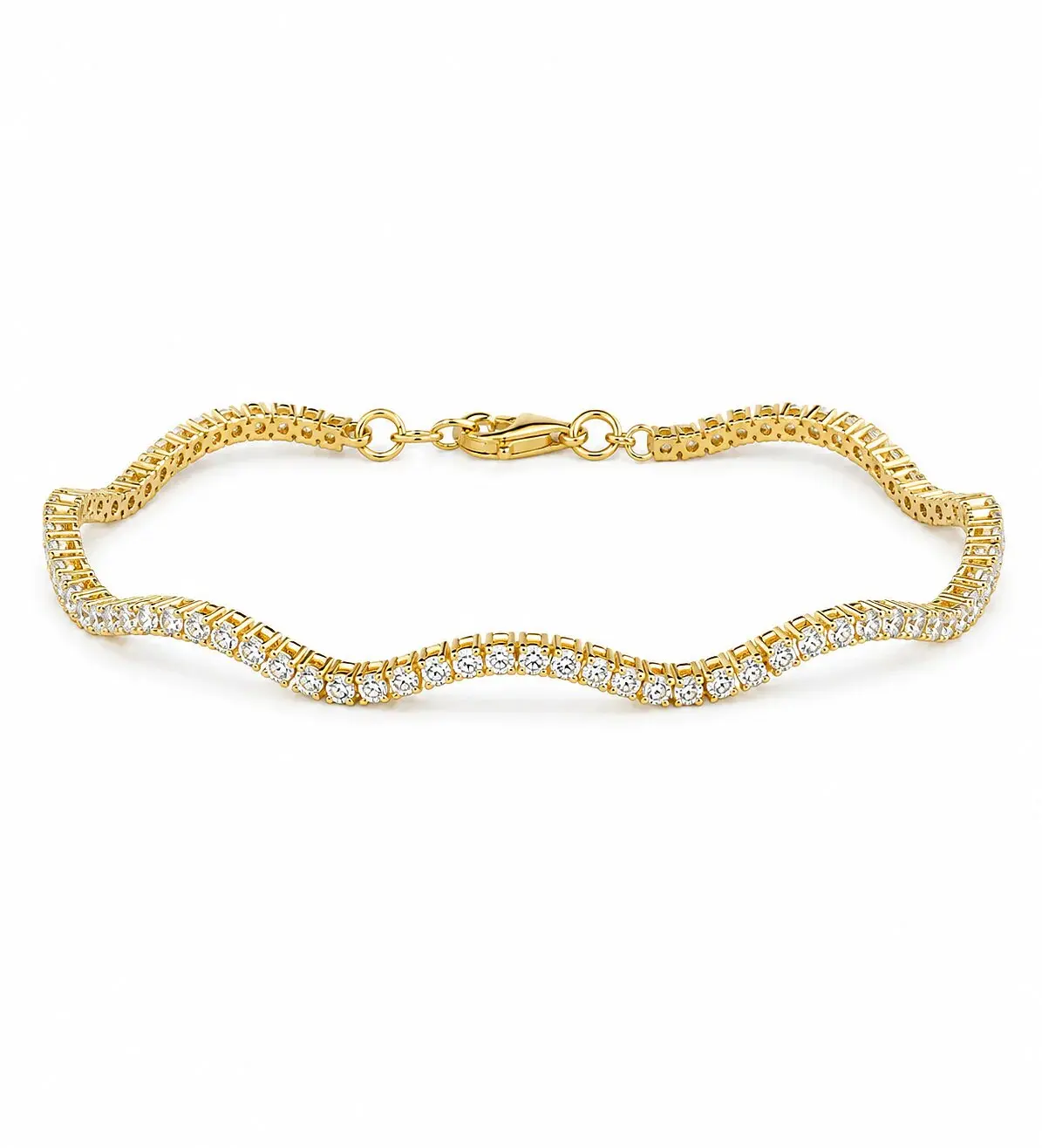 Micro Paved Prong Set Cubic Zirconia CZ Jewelry High Quality Fashion Women Geometric Wave Bar Charm Chain Bracelet