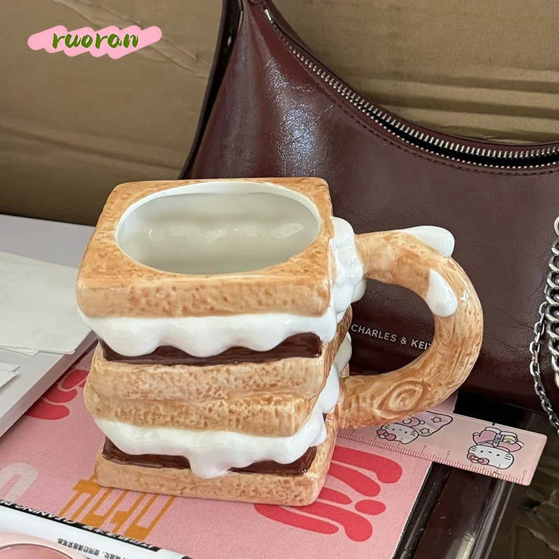 High Value Ceramic Mug with Cute Sandwich Cookie Pattern Perfect Gift for Coffee Lover