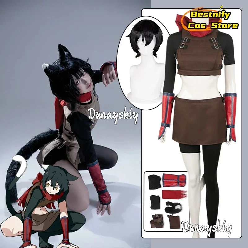 

CosplayMiccostumes Women's Izutsumi Cosplay Anime Delicious Cos In Dungeon Fantasy Costume Short Top and Vest with Apron and Pan