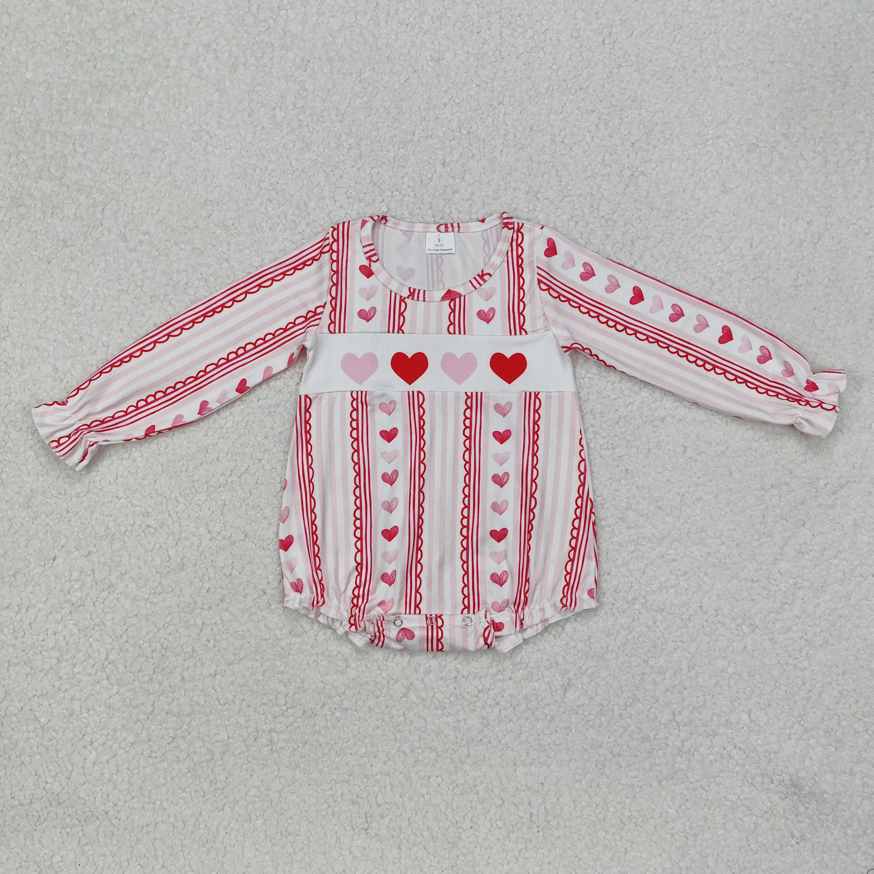 New rts baby girls valentine's day rompers wholesale boutique love print long sleeve pink romper