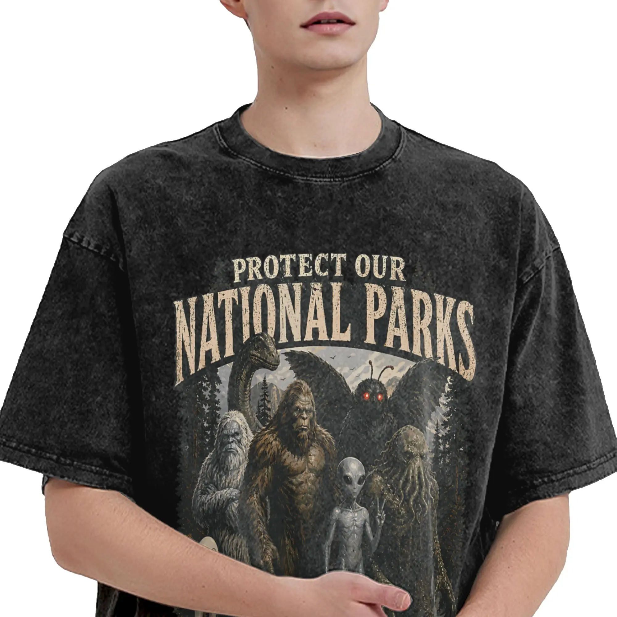 Protect Our National Parks Or We'll Haunt Your Backyard  Washed T Shirt Streetwear Hip Hop Novelty T-Shirts  Tees Men Women