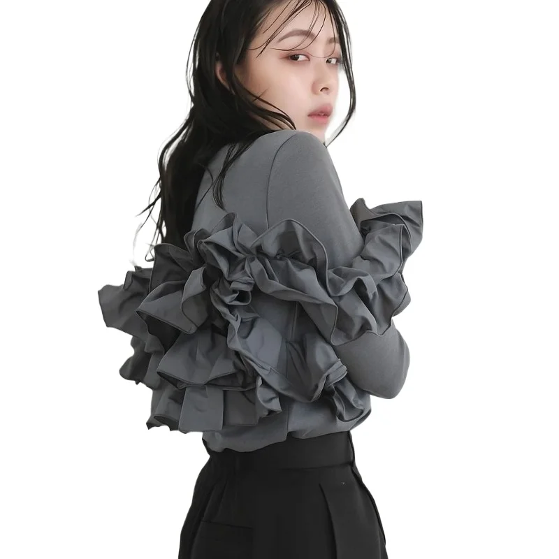 Spring and Autumn's New Cotton Long-sleeved Shirt with Heavy Industry Hand-positioned and Sewn Patterns Multiple Wearing Methods