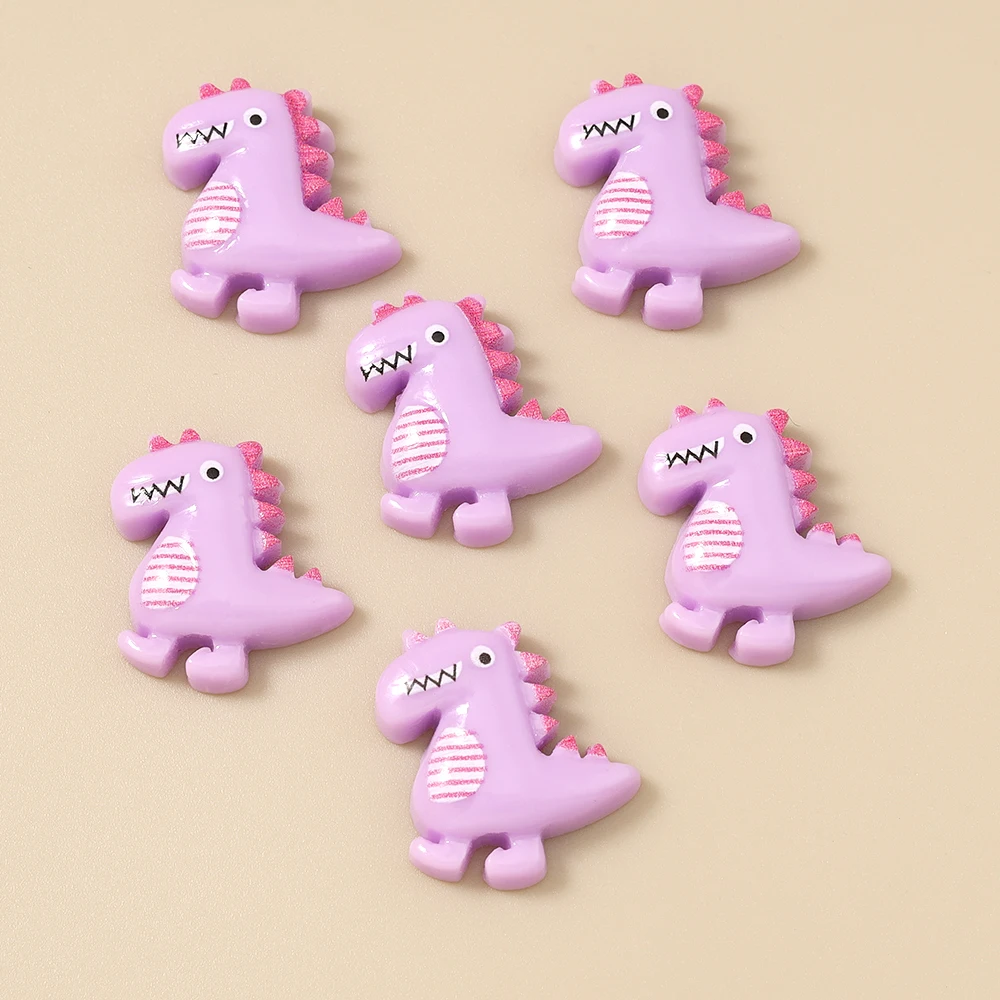 Leslie 10 Stück einfarbige niedliche Dinosaurier-Charms aus Kunstharz mit flacher Rückseite, Cabochon für Nagelkunst, Haarnadeln, Handyhülle, DIY-Zubehör – Detail 5