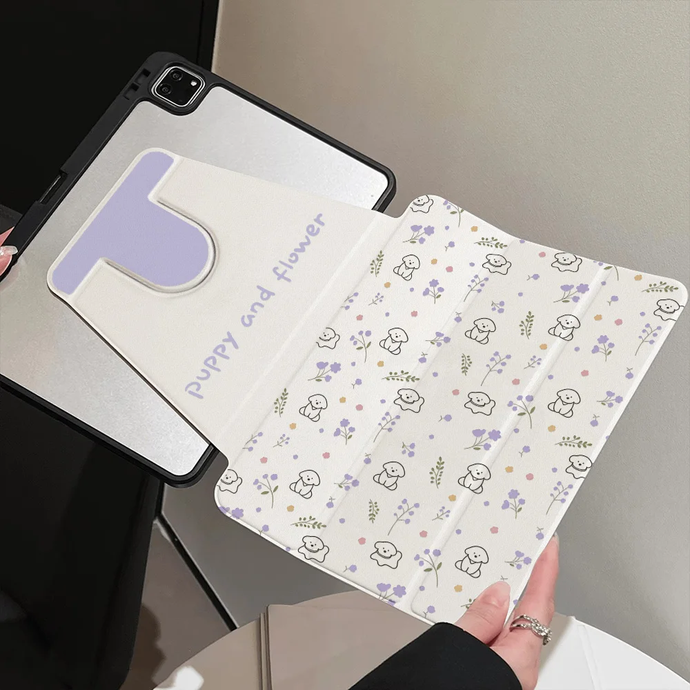 360° Rotating Design Case for Apple iPad Mini 6 7 Pro 12.9 2019/2020/2021 Air 1 2 13 Shell Purple Flower Simple-Line Puppy Style