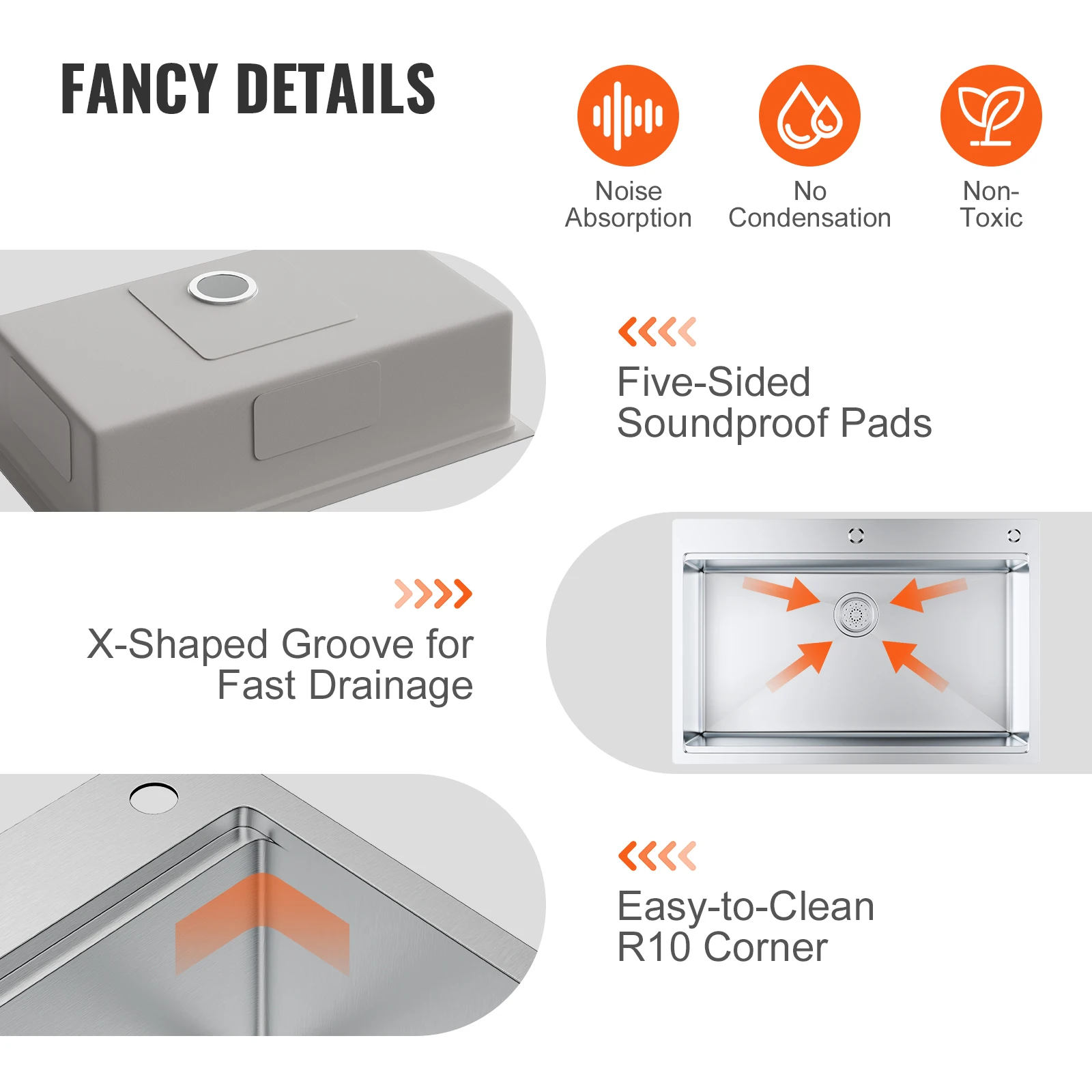 VEVOR Kitchen Sink 304 Stainless Steel Drop-In Sinks,Top Mount Single Bowl Basin  Household Dishwasher Sinks for RV Prep Kitchen