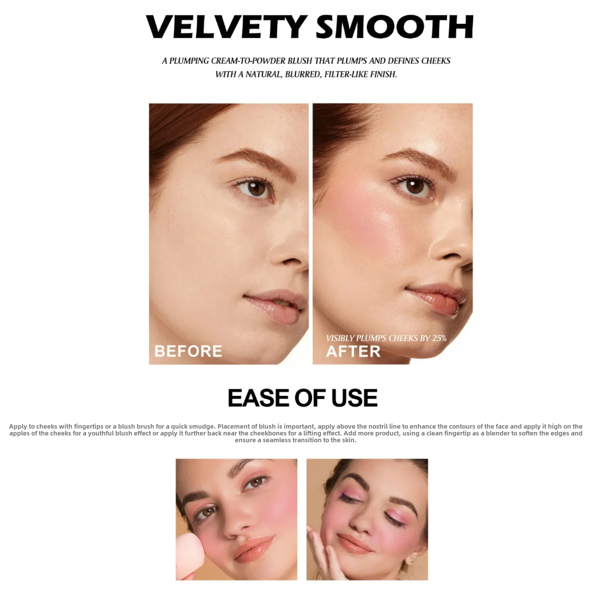Handaiyan 3 cores blush paleta integrada aveludado suave de longa duração multifuncional bochecha sombra batom bandeja blush creme