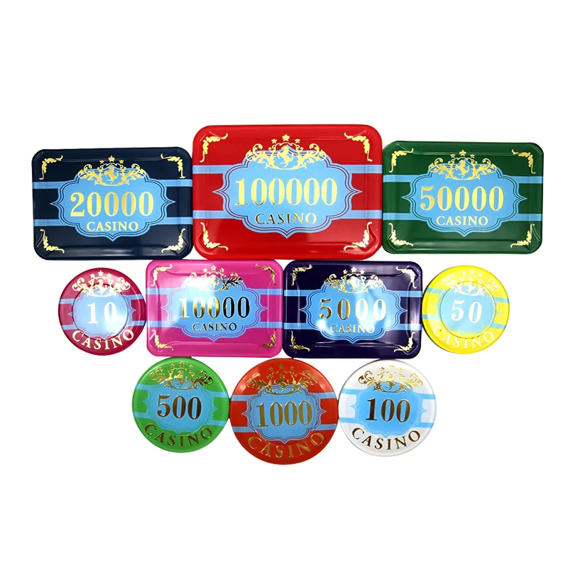 Crown Pattern 3 Layer Acrylic Chips, Plaque Set, Gold Foil Face Value, Optional Aluminum Case, Baccarat Casino Accessories