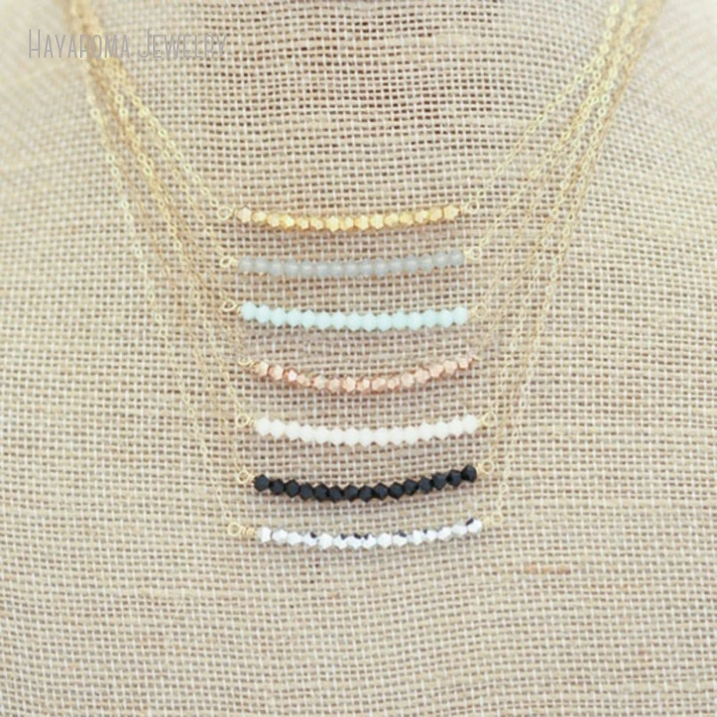 

10Pcs Crystal Bead Bar Swing Necklace Danity Women Gold Color Stainless Steel Chain Minimalist Jewelry