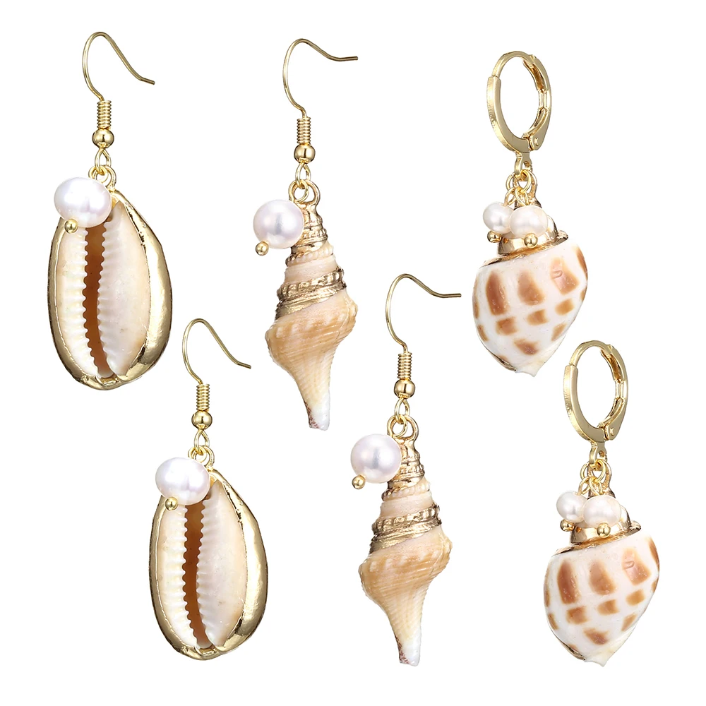 Summer Fashion Jewelry Women Beach Leisure Vacation Gifts Natural Conch Pearl Gold Shell Charm Earrings Suitable For Daily Wear