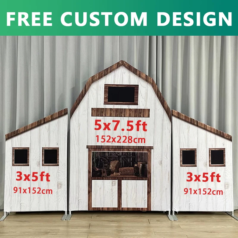 

Barn Arch Backdrop Stand Cover Double Sided Printed Farm Theme Birthday Party Baby Show Decoration Aluminium Stand