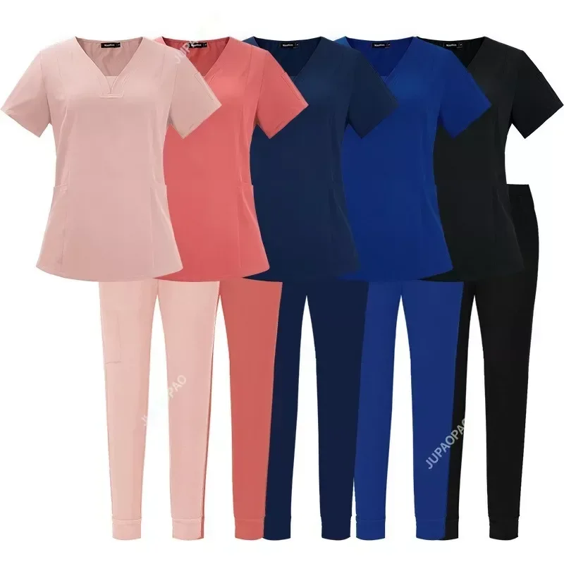 High Quality Nurse Medical Uniform Pet Grooming Care Workwear Set Scrubs Operating Room Surgical Gown Short Sleeve Elastic Pants