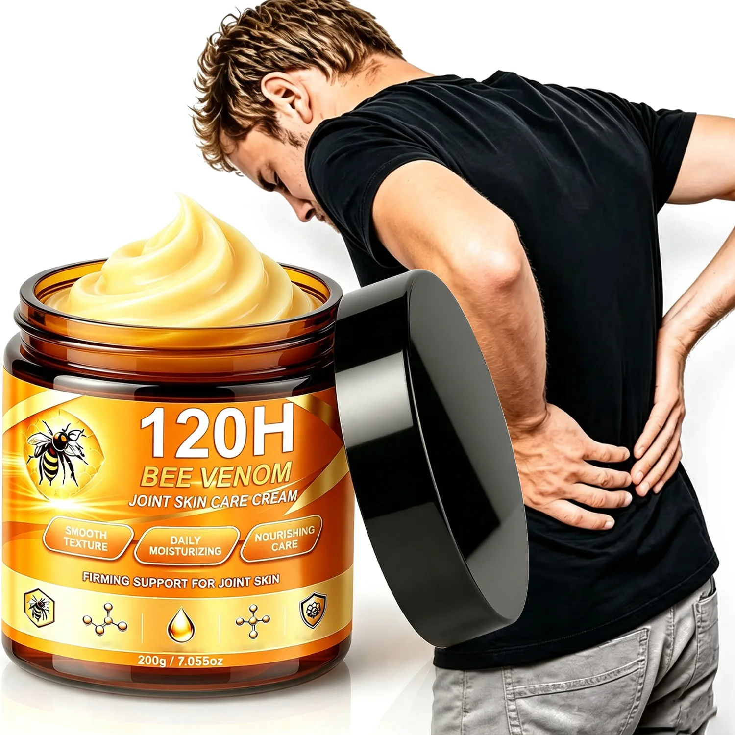 120H Bee Venom Joint Skin Care Cream - Long-Lasting 72H Deep Moisturizing with Arnica, MSM, Turmeric, Hyaluronic Acid.
