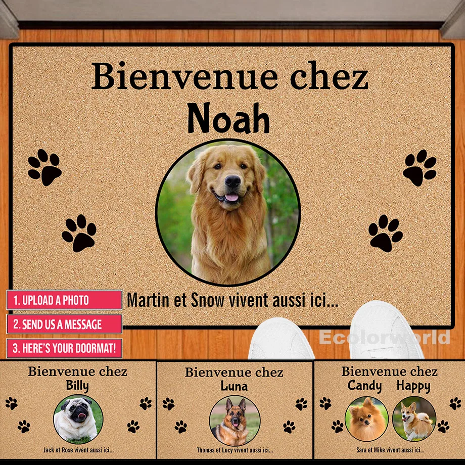Personalized Dog Cat Mat Custom Decorative Doormat With Pet's Photo Name Floor Mats Carpet Home Decor Accessory Pets Lover Gift
