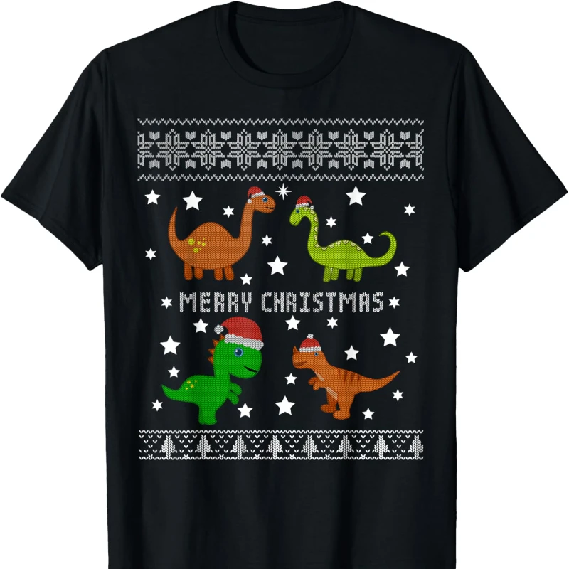 

Dinosaur Ugly Christmas Jumper Funny Unisex All-match T-Shirt Cartoons Printed T-shirt Tops Crewneck Regular Short Sleeve Adult