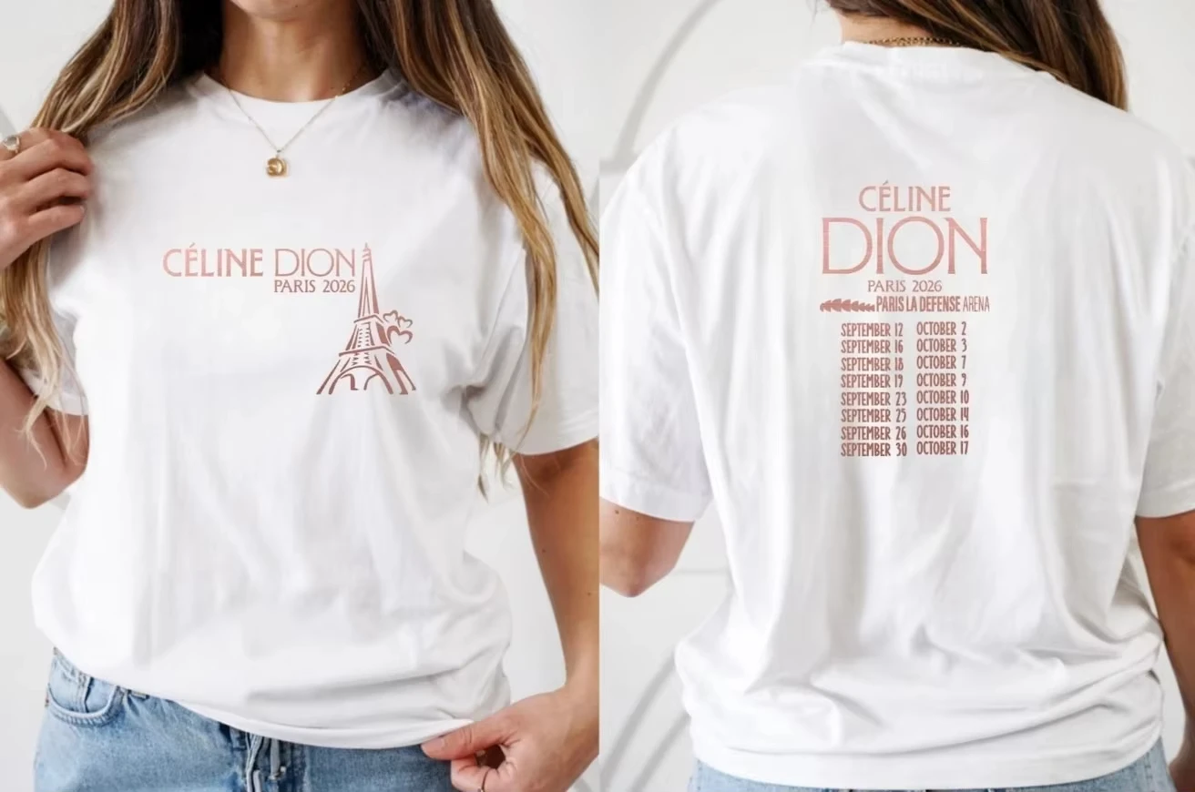 Celine Dion Paris 2026 Fan Tour Geschenk-T-Shirt für Herren und Damen, 2026 Sommer Neue Mode-T-Shirts, Pop-Musik Streetwear Hip-Hop-Tees – Detail 11