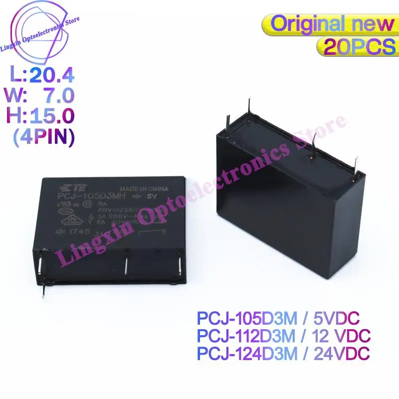 

20Pcs/Lot Relay PCJ-105D3M PCJ-112D3M PCJ-124DM 5A 4Pin G5NB-1A-E HF46F Power Relays 5V 12V 24V DC SPST-NO 100% Original new