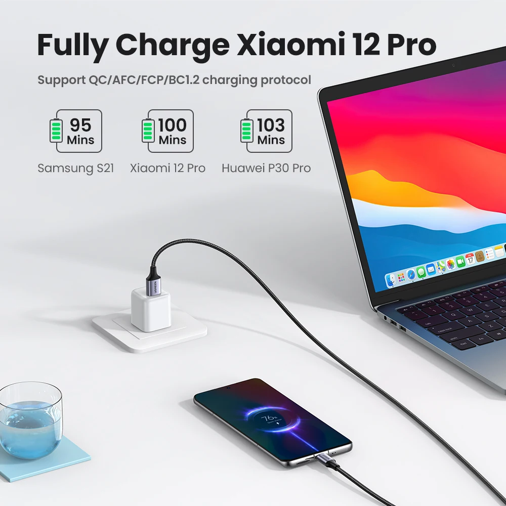 Cavo USB tipo C UGREEN 3A per Realme Xiaomi Samsung S21 cavo di ricarica rapida USB-C cavo dati caricabatterie per iPad Samsung Poco USB C