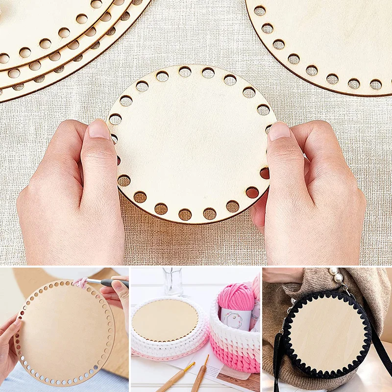 1PC Natural Wooden Basket Bottom Crochet Basket Base for DIY Hand-Woven Frame Wood Craft Basket Making Weaving Supplies