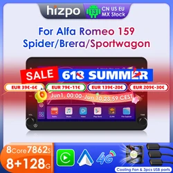 Hizpo Android Auto Radio für Alfa Romeo 159 Brera Spider Sportwagon Carplay Auto Multimedia RDS GPS 2din Autoradio AI Voice 7862