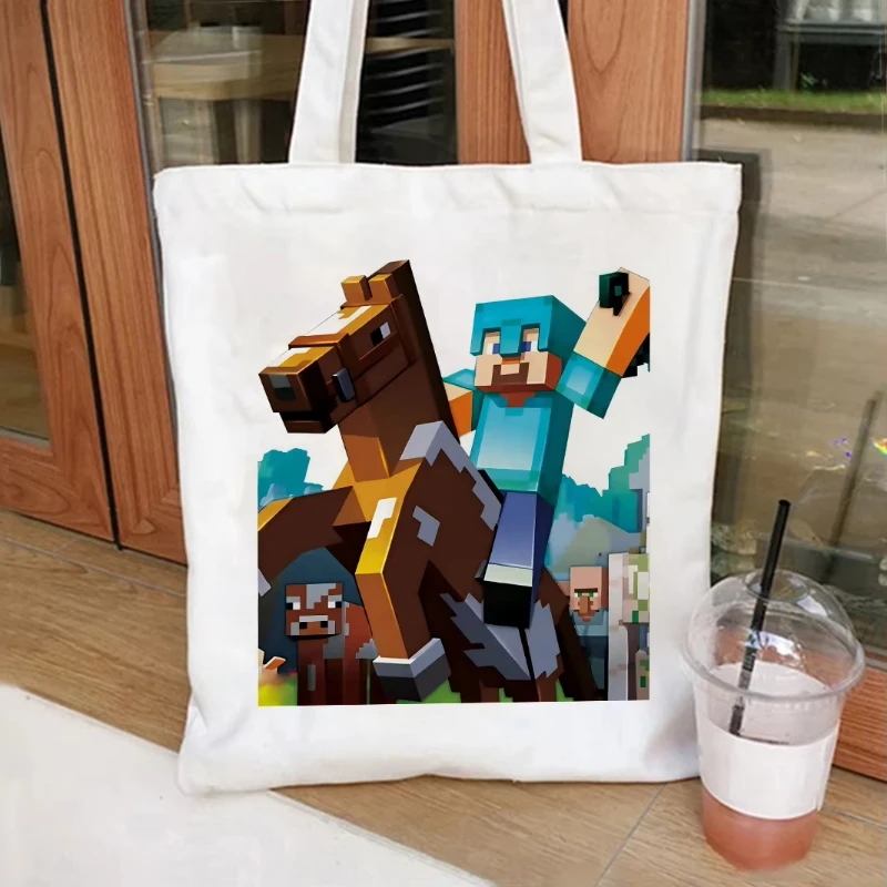 

Cute Popular Games Shoulder Bag Large Reusable Shopping Bags Harajuku Eco Cartoon Casual Tote Bags Canvas Grocery Handbags Gift