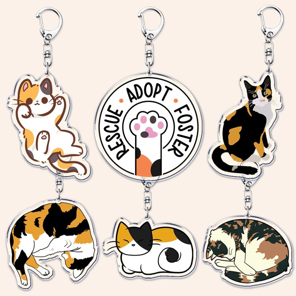 Cute Cat Calico Keychains for Accessories Bag Adorable Kawaii Pet Kitten Animal Keyrings Jewelry Friends Fans Gifts