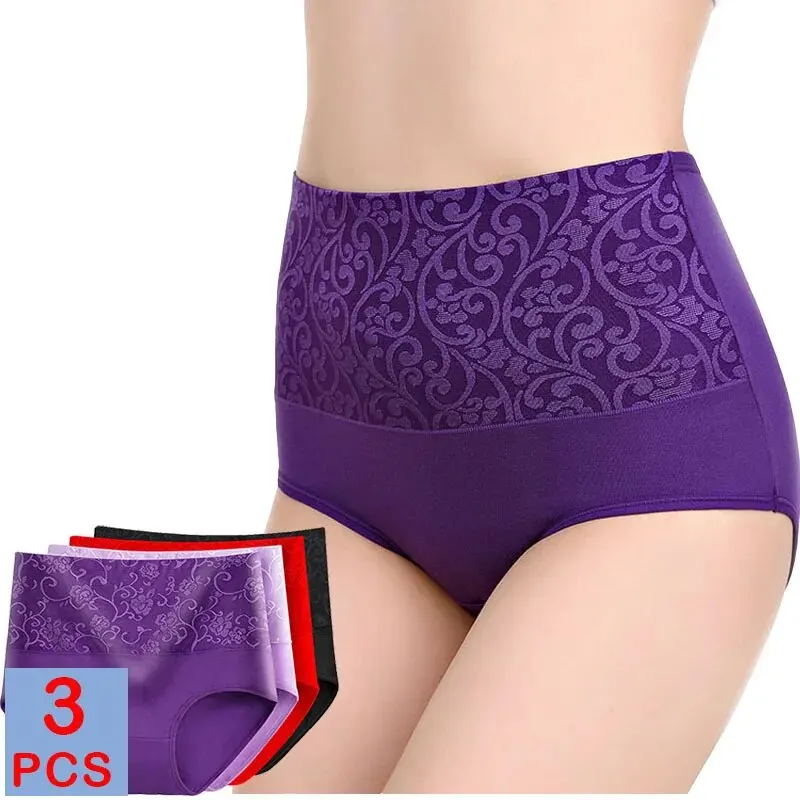 3Pcs/Lot Plus Size Underwear Abdominal Women\'s Panties High Waist Cotton Briefs Girls Pantys Underpants Female Sexy Lingeries