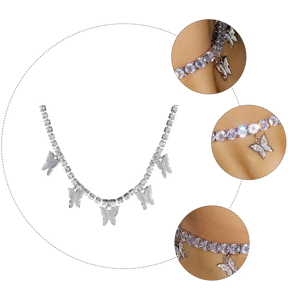 1Pcs Eco-Friendly Alloy Diamond-Studded Butterfly Pendant Necklace Stylish Delicate Neck Jewelry for Party Festive Occasion Gift