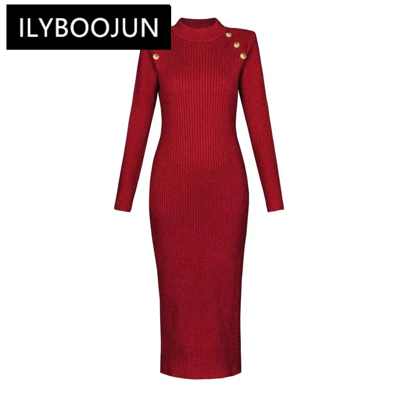 

Весна и осень 2024, новое тонкое трикотажное эластичное платье миди с длинными рукавами и круглым вырезом, тонкая длинная юбка