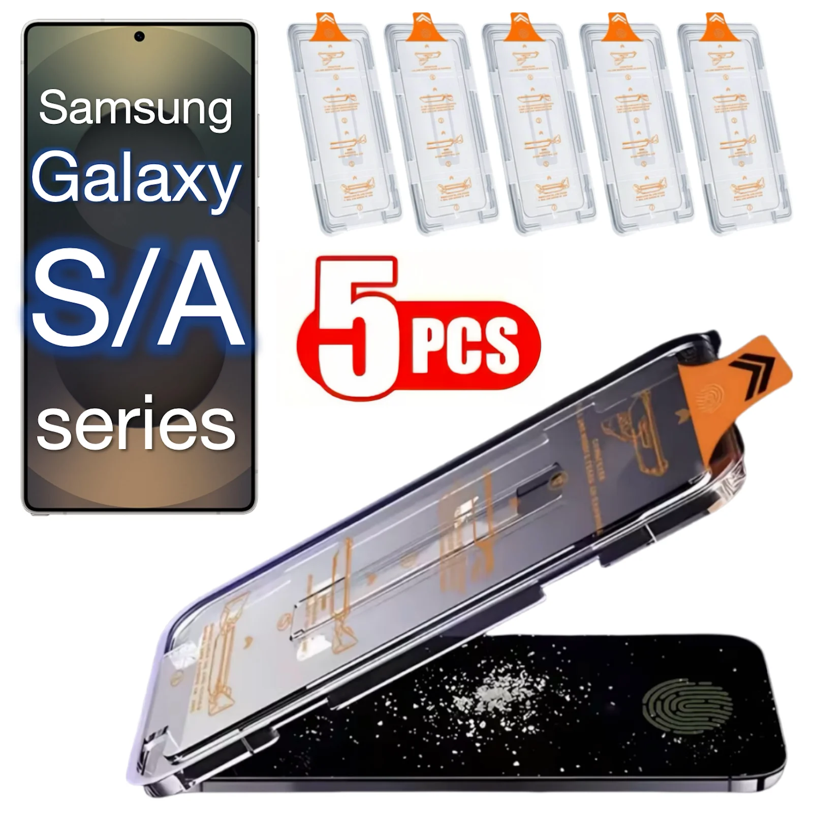 삼성 갤럭시 S25 S24 S23 S22 S21 A55 A53 A35 A56 A36 A26 A54 A33 5G용 강화유리 액정 보호필름 5개 (설치 키트 포함)