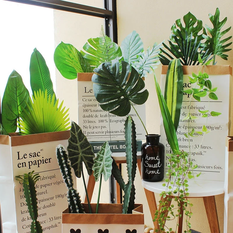 39 نمط كبير الأخضر الاصطناعي شجرة النخيل الاستوائية Monstera يترك حديقة المنزل مكتب نوم الديكور التصوير خلفية