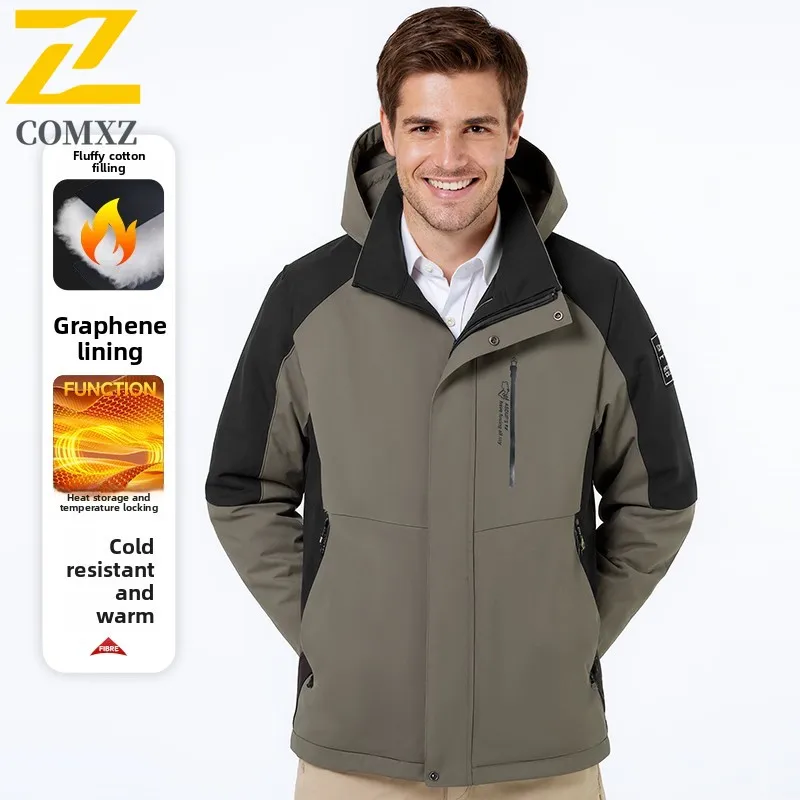 

2025 Men Cotton Jacket Graphene Technology Thick Cold Proof Warm Business Hooded Jacket Outdoor Leisure Loose Winter Down Jacket