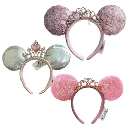 Disney Mickey Mouse Sequins Ears Headband Crown Disneyland Cosplay Plush Mint Green Headwear Adult/Kid Birthday Gifts