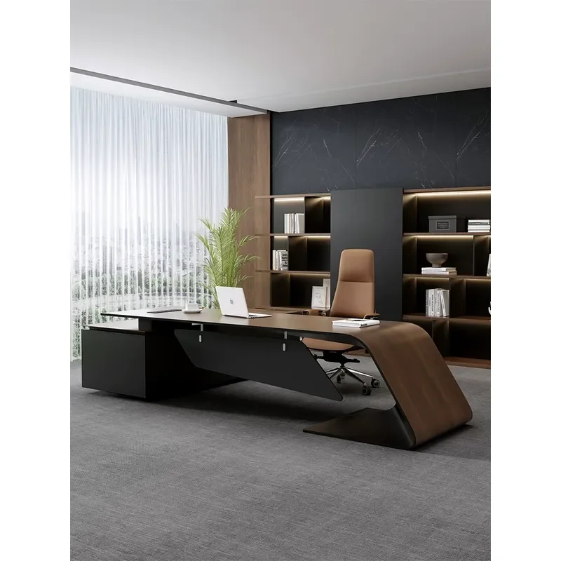 Luxury Modern Walnut Desk and Chair Set Simple High End Office Table for President Executive Workspace Furniture Combination