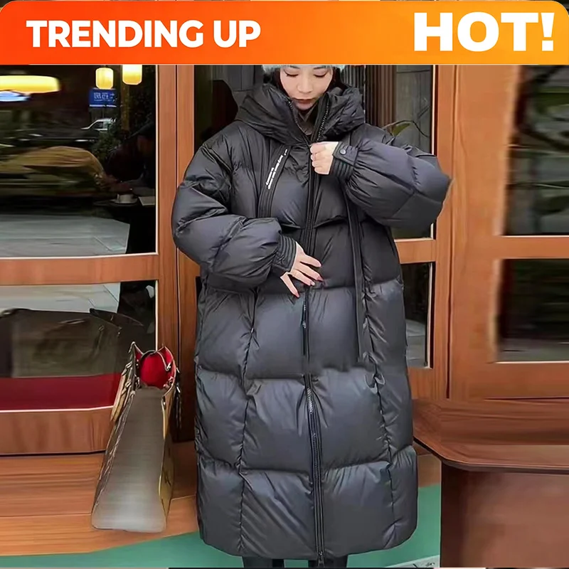 Customization Пуховик Женский Зимний Warm Winter Women Coat Long Jacket Korea Oversized Loose Hooded Coats Female Casual Long Ov