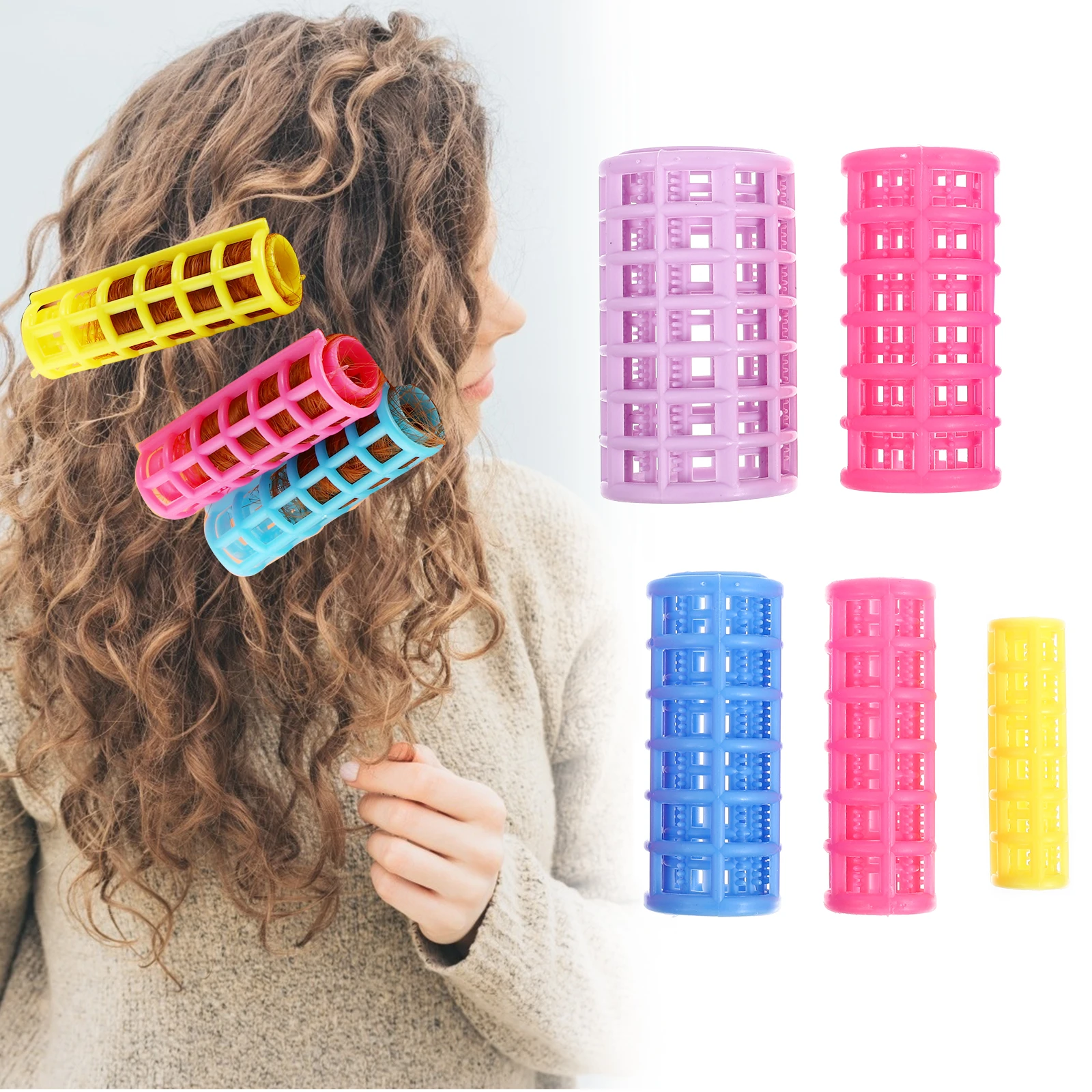 

50pcs Hair Rollers Plastic Lightweight Durable Large Size Easy Clean DIY No Heat Hairdressing Self Grip Rollers Portable