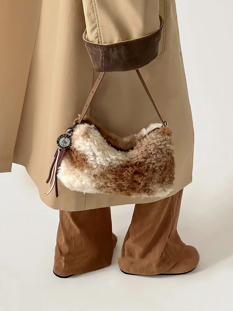 

Осенне-зимняя сумка для подмышек, женская сумка, большая меховая сумка через плечо Capaci, художественная ретро-сумка из мягкой кожи с ручкой