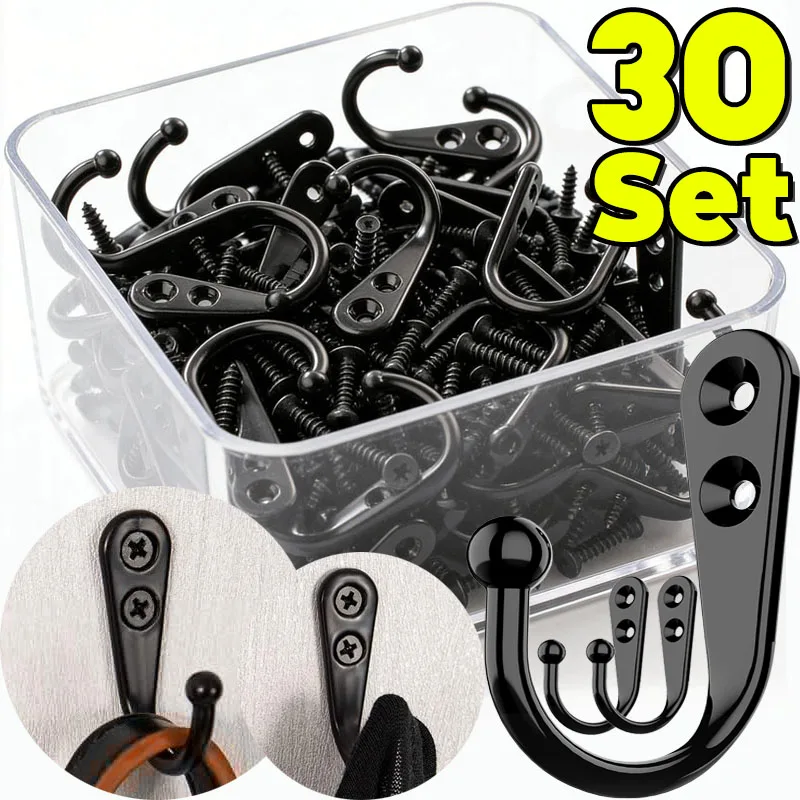 Black Metal Hooks with Screws Wall Mounted Hanging Hook for Coat Towel Bags Caps Hanger Kitchen Bathroom Storage Rack Holder