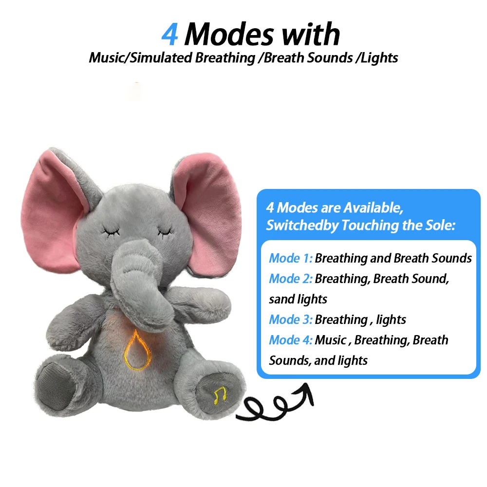 4 Models Breathing Elephant Sleep Playmate Baby Plush Koala Toy with Light Sound Newborn Sensory Comfortable Baby Birthday Gift