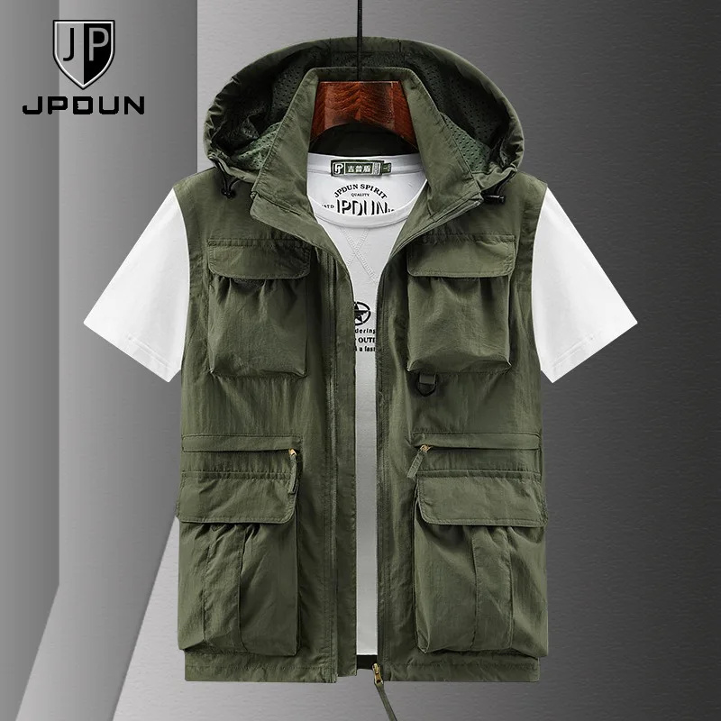 M-6XL الرجال مقنعين خفيفة الوزن سترة لصيد السمك للجنسين جيوب متعددة أكمام ملابس العمل في الهواء الطلق المشي لمسافات طويلة سترة MuжСыыыЛЕты VT-373