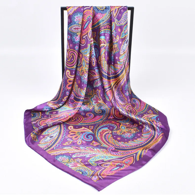 Hochwertige Seidenschals für Damen, quadratisch, Satin, Hijab-Schal, schlichtes Taschentuch, Schals, Wraps, Kopf, weibliches Stirnband, islamisches Halstuch – Detail 7