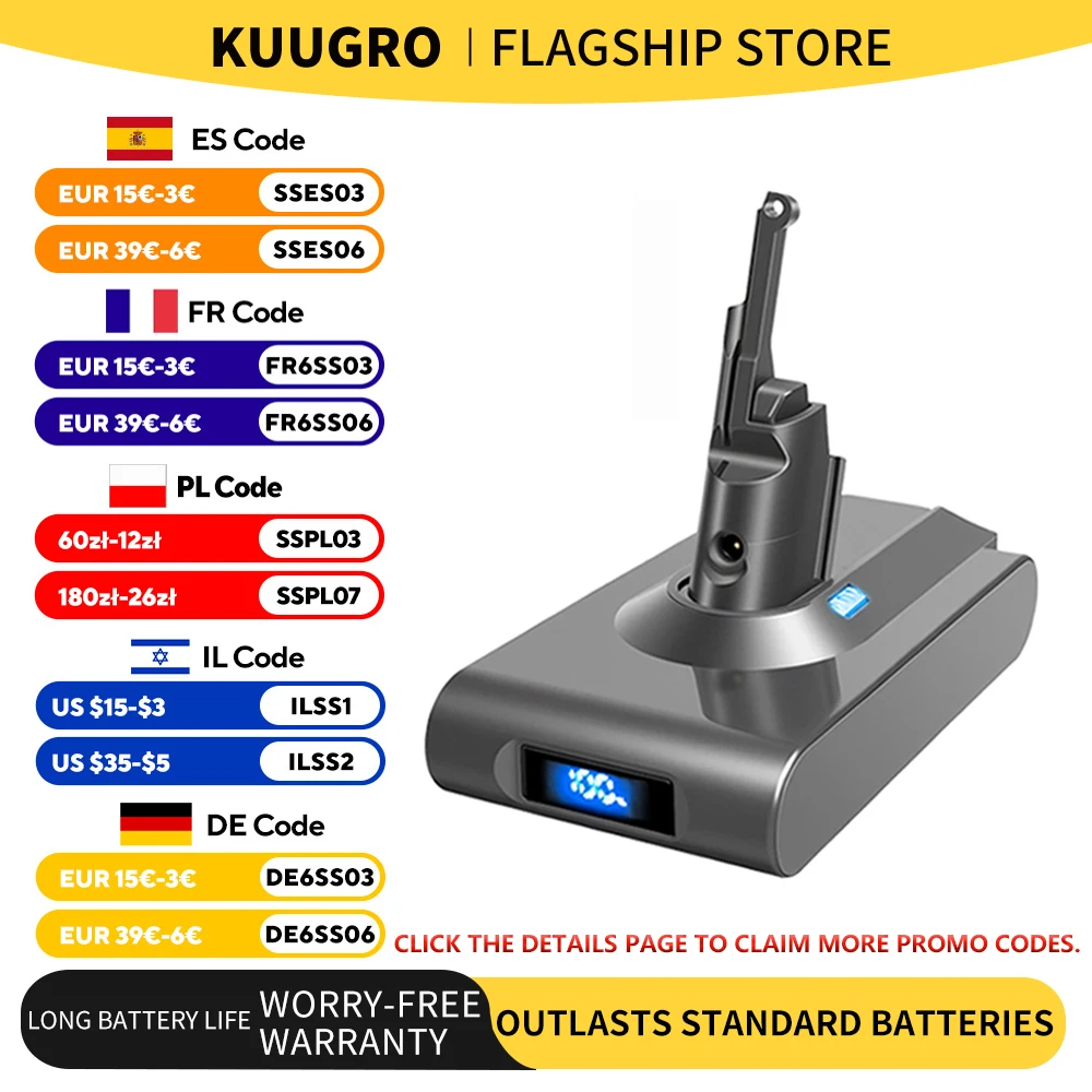 

15000mAh Battery V7 V8 Vacuum Cleaner Rechargeable Battery for Dyson Series Spare Batterie