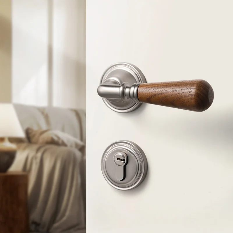 mid-ancient-style-indoor-home-bedroom-door-lock-walnut-retro-room-door-handle-magnetic-suction-silent-room-door-lock