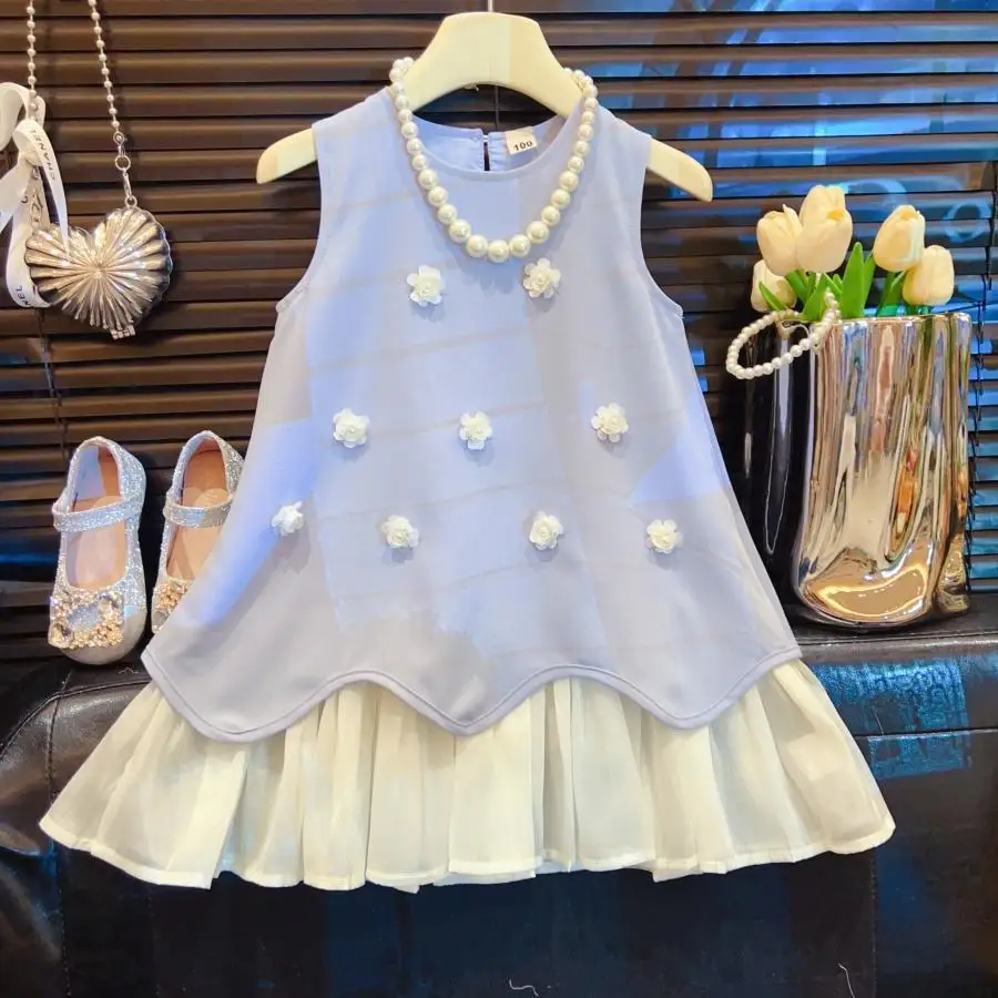 Girls Dress Spring Summer New Korean Style Western Three Dimensional Flower Tank Top Skirt Fashionable Daily Wear