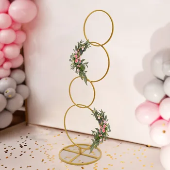 ซุ้มลูกโป่งกลม/ห่วงสี่เหลี่ยม4ชั้นสำหรับงานแต่งงานลูกโป่งดอกไม้โลหะสีทองแบบถอดออกได้
