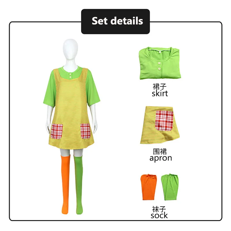 أنيمي جوارب جلدية جديدة بيبي تأثيري حلي فستان أخضر سترة المئزر حفلة الهالوين جوارب طويلة مجموعة كاملة التمويه