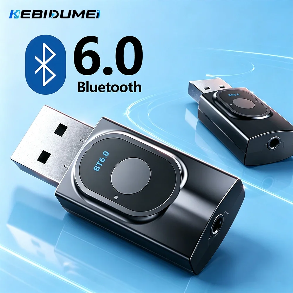 Kebidumei Bluetooth 6.0 Transmitter Receiver 3.5mm AUX USB Dongle Stereo Wireless Audio Adapter for TV Car Kit Speaker Headphone