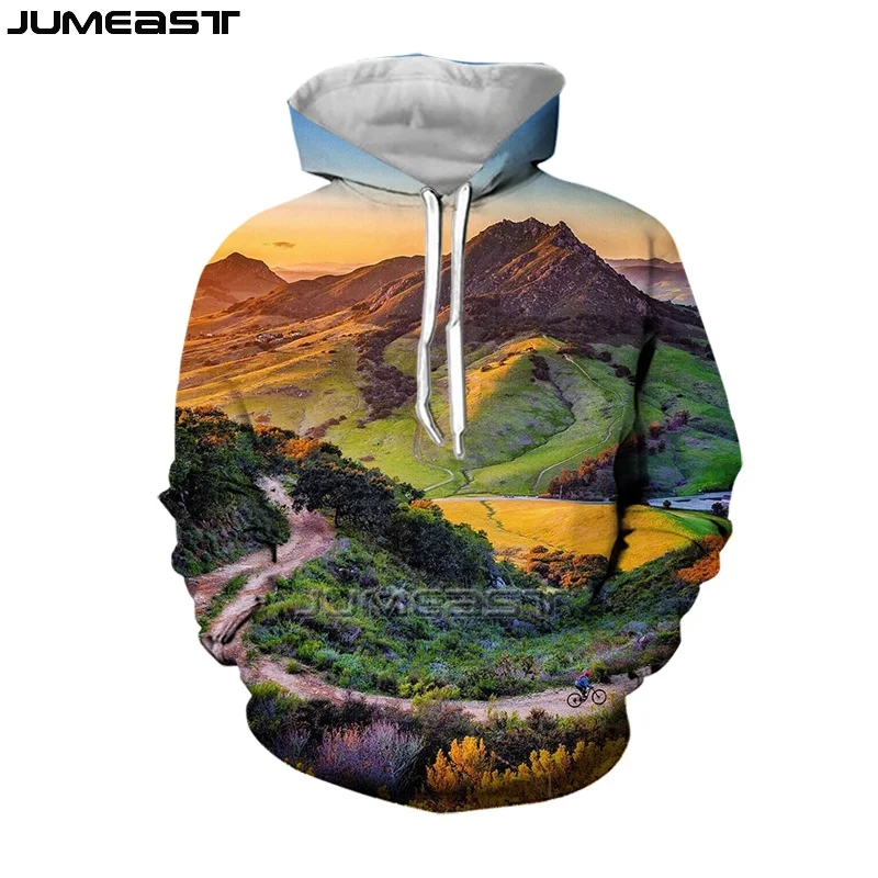 Jumeast Men's Clothing Women Sweatshirt Oversized Landscape Scenery Streetwear Coat Long Sleeve Cap Hoody Sport Pullover Hoodies