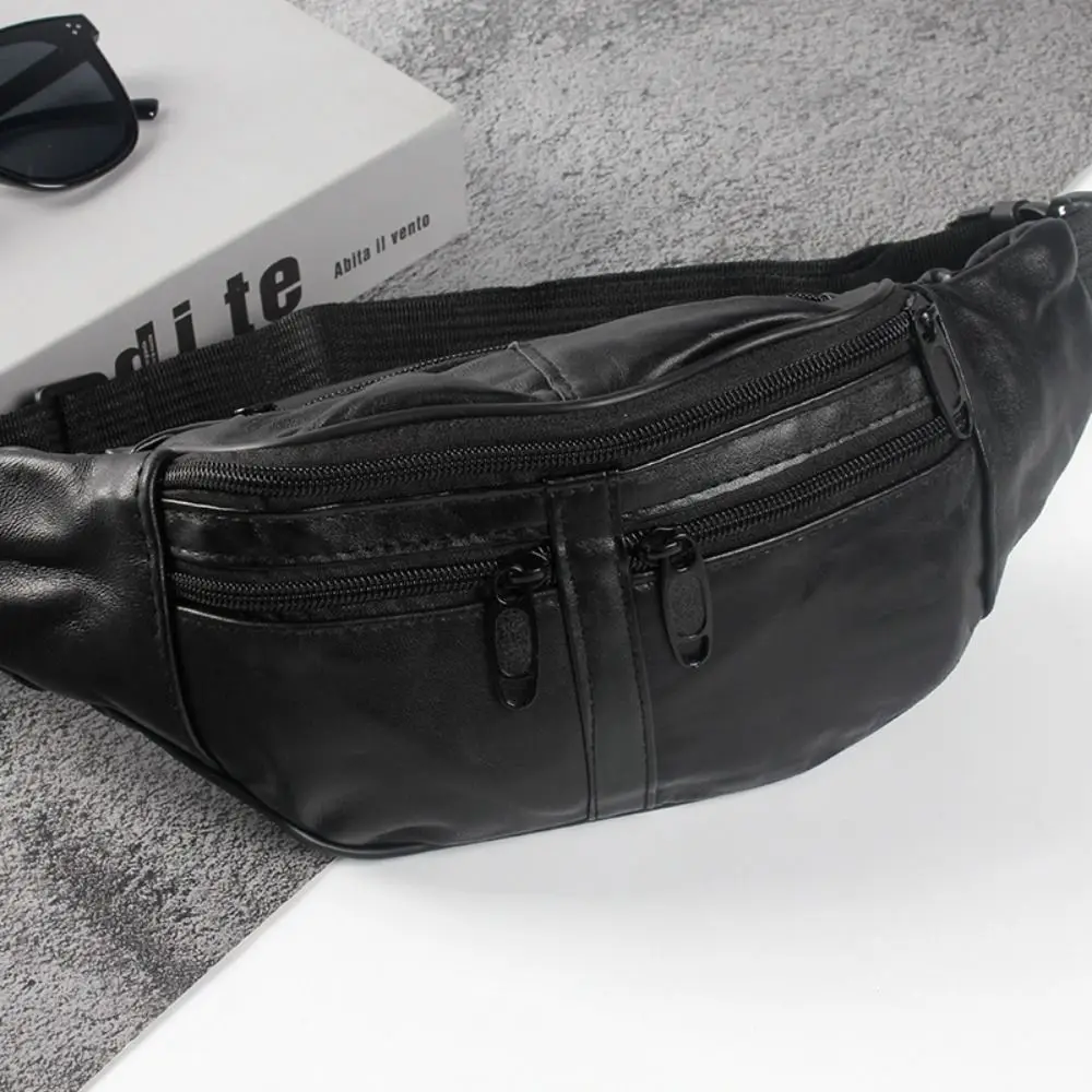 

Large Capacity Men's Waist Bag Leather Multifunctional Casual Fanny Bag Multi-layers Adjustable Travel Chest Bag Fitness