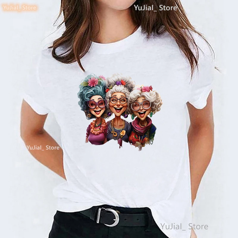 Fashion Grandma Printed Tshirt Women'S Clothing Summer Short Sleeve T Shirt Femme Harajuku Shirt Casual T-Shirt Female